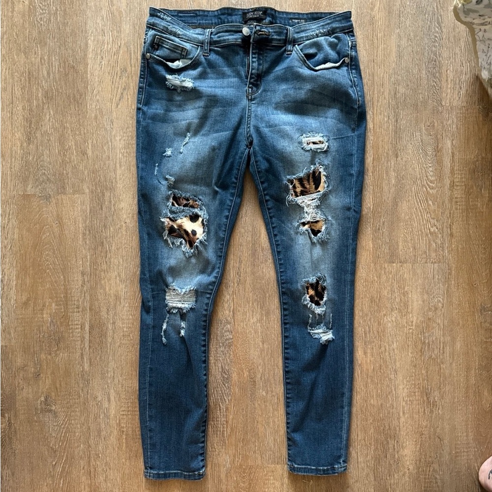 Judy Blue Skinny Fit Distressed Leopard Print Jeans